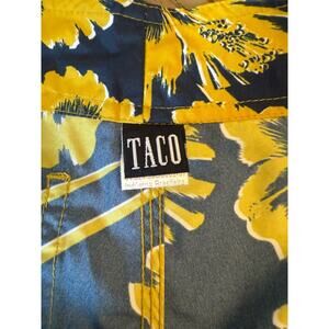 TACO Apparel Brazil Board Shorts Floral Waist Yellow Blue Hawaiian Size 36